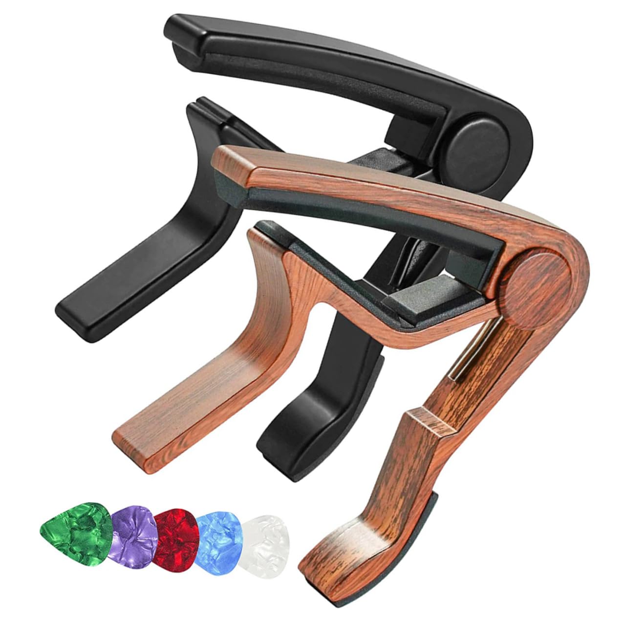 Abaodam 3sätze Gitarren Capo Und Zufällige Plektren Mit Holzstruktur Perfektes Zubehör Für Akustische Und Elektrische Gitarren Schnelle Stimmungseinstellung