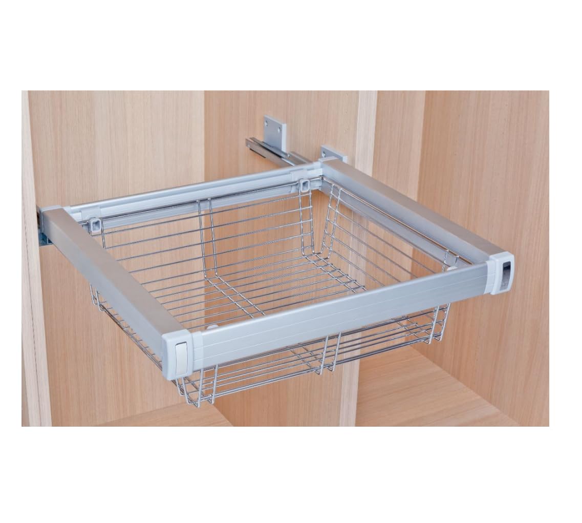AZERODESIGN-Organizador Armario-Cajonera Armario Interior-Cajones Extraíbles para Armarios-Marco de Aluminio-Cesta de Alambre Cromado (Ancho 86,4 + 6 CM)