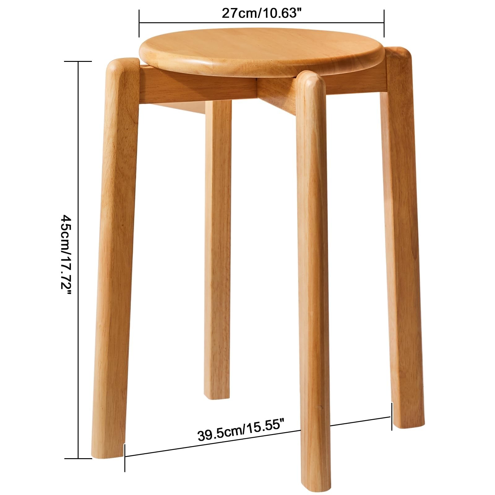 YMYNY Juego de 4 Taburetes Redondos de Madera, Taburetes de Bar Silla, Apilable de Madera Antideslizante, Taburete Pequeño, para Cocina, Oficina, salón, 27×27×45CM Color Natural HBD026N-4