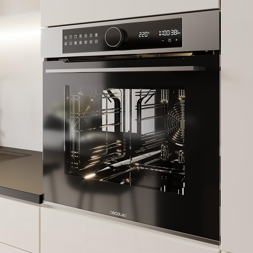 Cecotec Forno da Incasso Pirolitico Bolero Hexa P516000 Line A. Potenza 3250W, 73L, 14 funzioni: Pirolisi, Defrost, Grill, Airfryer. Dual Display e Cooling Fan. Porta Quadrupla Vetro. Classe A