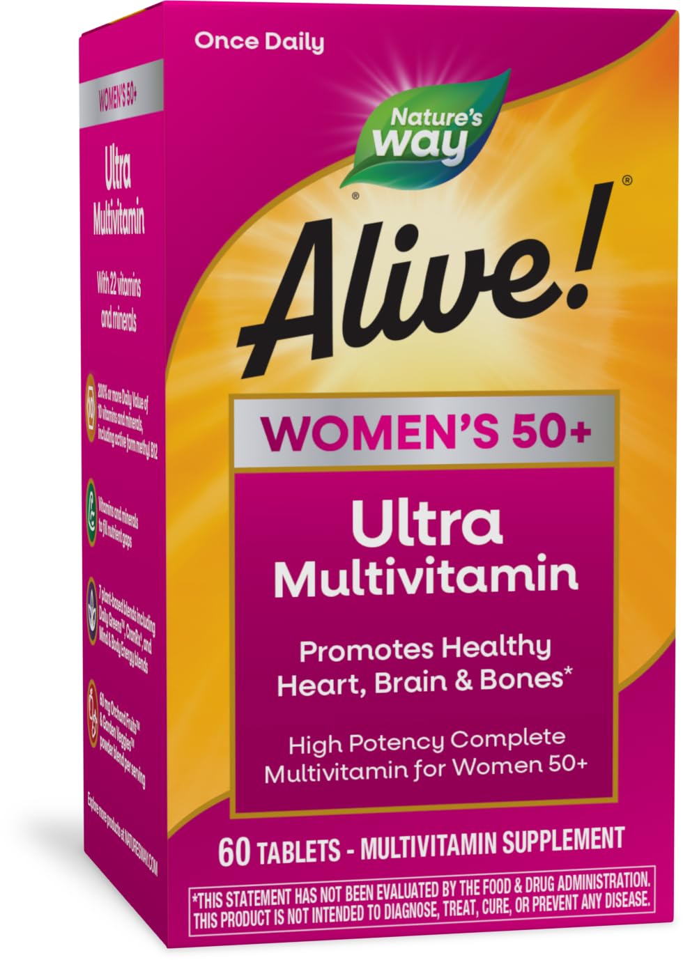 Nature's WayAlive!® Once Daily Women's 50+ Multivitamin, Ultra Potency, Food-Based Blends (60 mg per serving), 60 Tablets