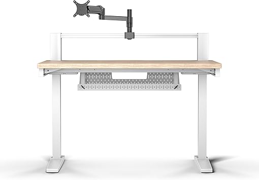 Corsair Platform:4 – 120 cm x 76 cm, Altura Fija, Escritorio de Pie para Juegos de Oficina, Cables Escritorio, Alimentación USB, Brazo para Monitor Incluido – Tinte Pino Blanco