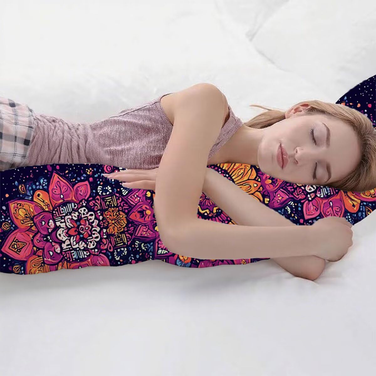 Seitenschläferkissen Bezug Blume Kissenbezug 60 x 180 Schwangerschaftskissen Mandala, Leinen Atmungsaktiv und Weich Body Pillow, für Deko Wohnzimmer Sofa Kopfkissenbezug, Geschenke für Fraue T-3377