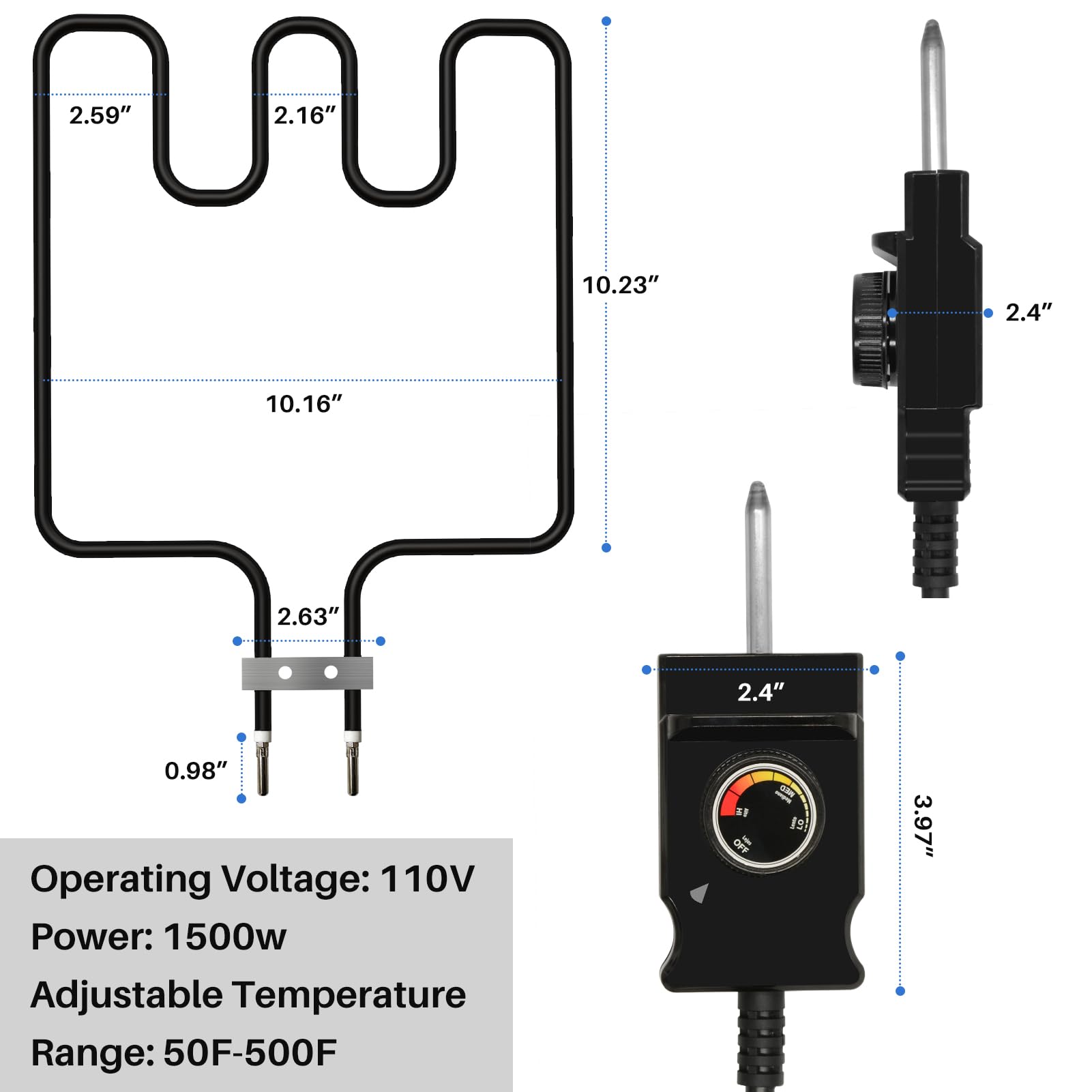 1500 Watt Heizelement Für Masterbuilt Elektro Smoker – Analog, Mit Thermostat & Kabel