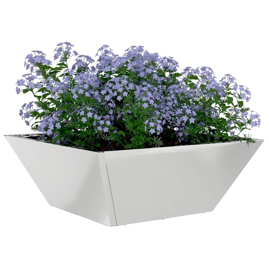 Srebrna donica ogrodowa, 40 x 40 x 15 cm, stal ocynkowana, wytrzymała podwyższona grządka na kwiaty, zioła i warzywa, nowoczesny design, na taras i balkon