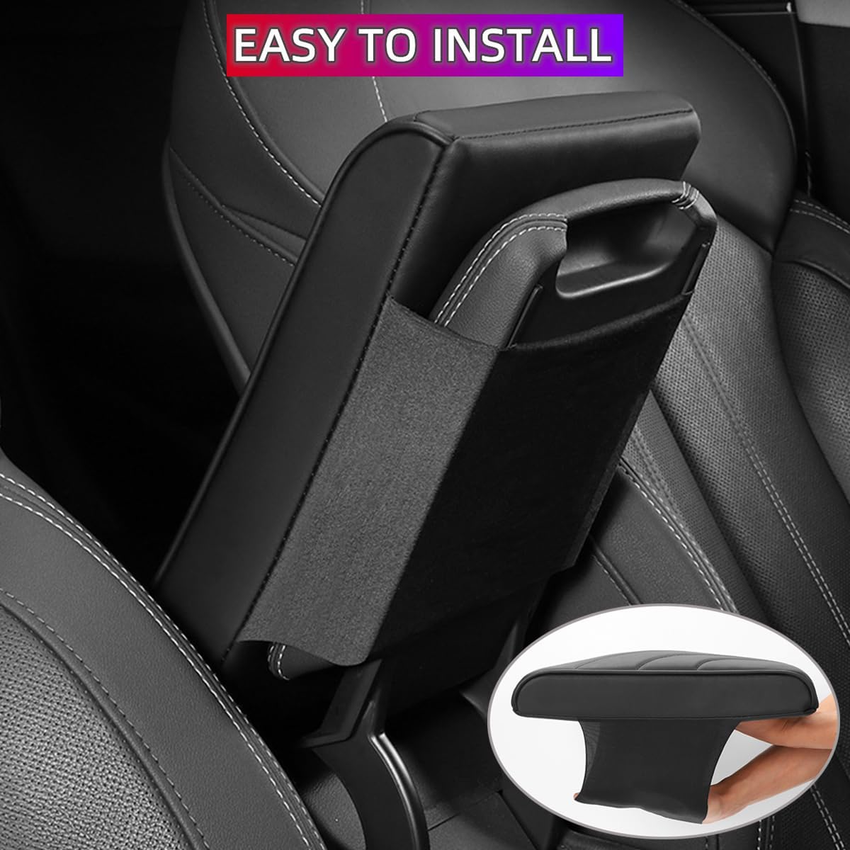 Upgrade Car Console Armrest Pad,Car Armrest Cushion with Comfortable Memory Foam,Premium PU Leather Car Armrest Cover,Universal Car Center Console Pillow,Car Accessories(Black3)