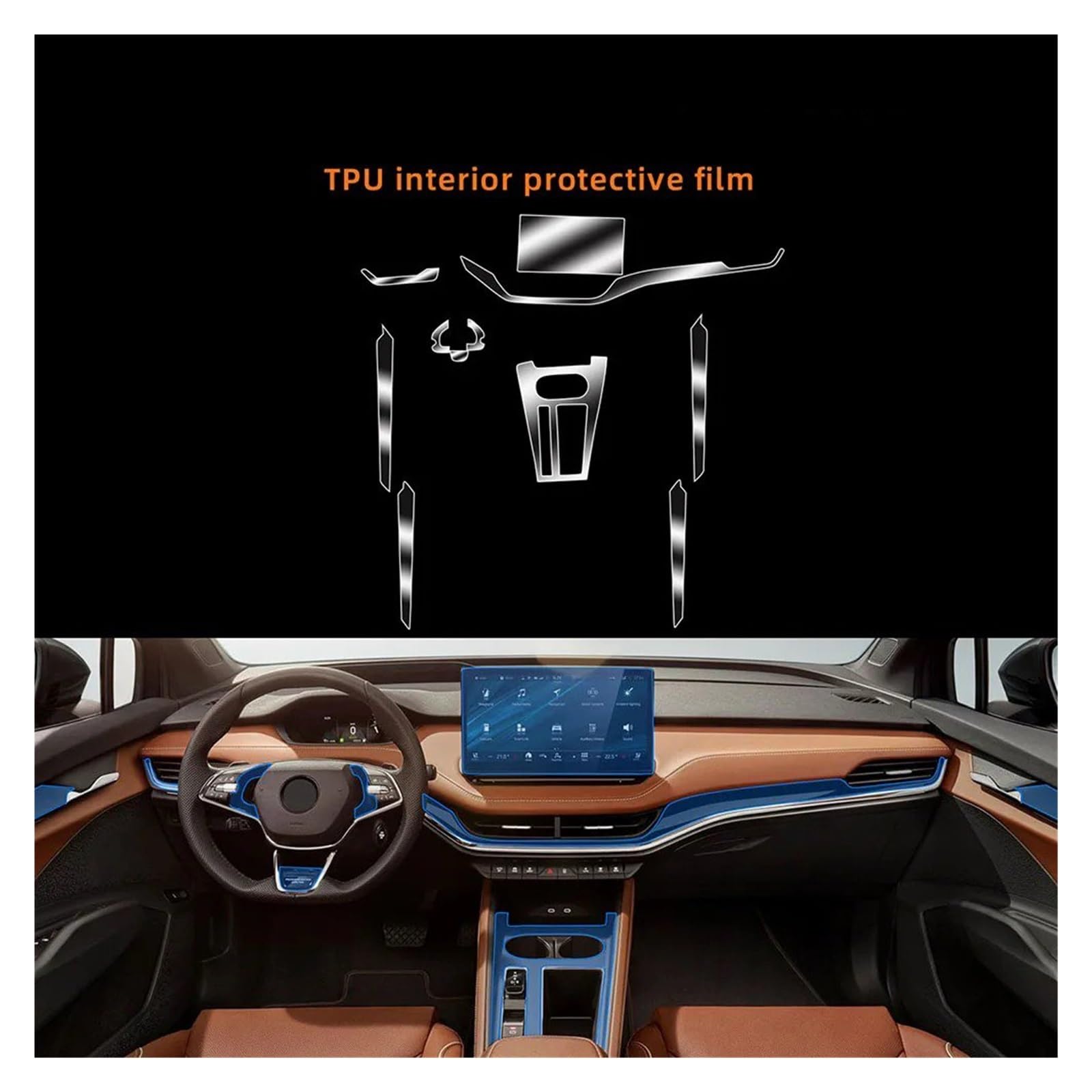 Navigation Schutzfolie Für Skoda Für ENYAQ IV 2021-2024 Auto Innen Tür Center Konsole Media Dashboard Navigation TPU Schutz Film(Right driver seat)