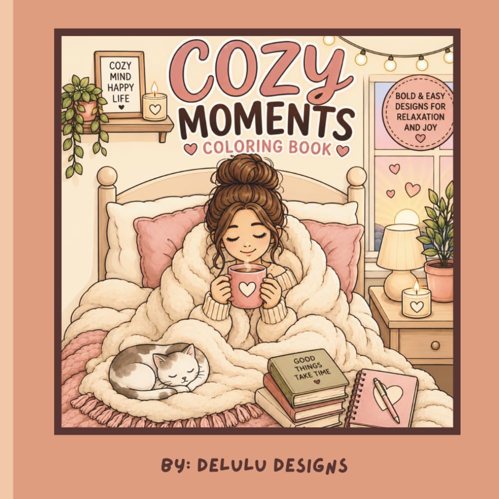 Cozy Moments Coloring Book: Bold and easy coloring book for relaxation