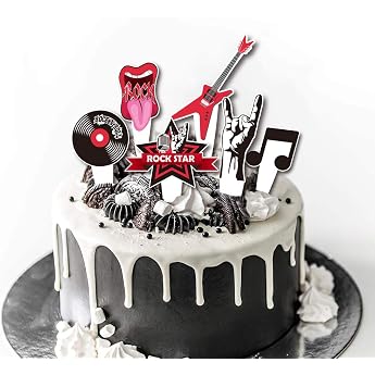 Pack of 24 Rock Guitar Cake Toppers Birthday Cake Decoration Rock 'n' Roll Music Happy Birthday Cake Decoration Disco Note Birthday Cake Topper for Musicians Rock Party
