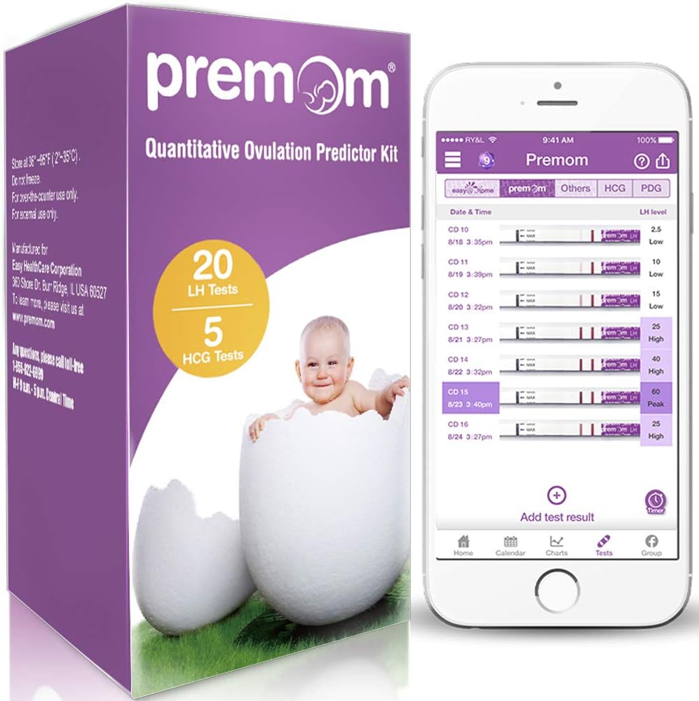 Quantitative Ovulation Predictor Kit, 20 Ovulation Tests + 5 Pregnancy Tests, Premom