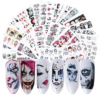 25 Sheets Halloween Nail Stickers Day of The Dead Water Transfer Nail Decals Skull Ghost Eye Hulk Clown Witch Nail Art Stickers Halloween Party Supply Favors Nail Tips Charms Decoration 