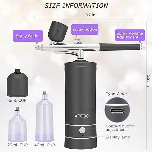 Miniatura 5 de Kit de aerógrafo inalámbrico recargable con compresor, juegos de cepillos de aire portátiles, manejo automático para pintura de modelos, uñas,