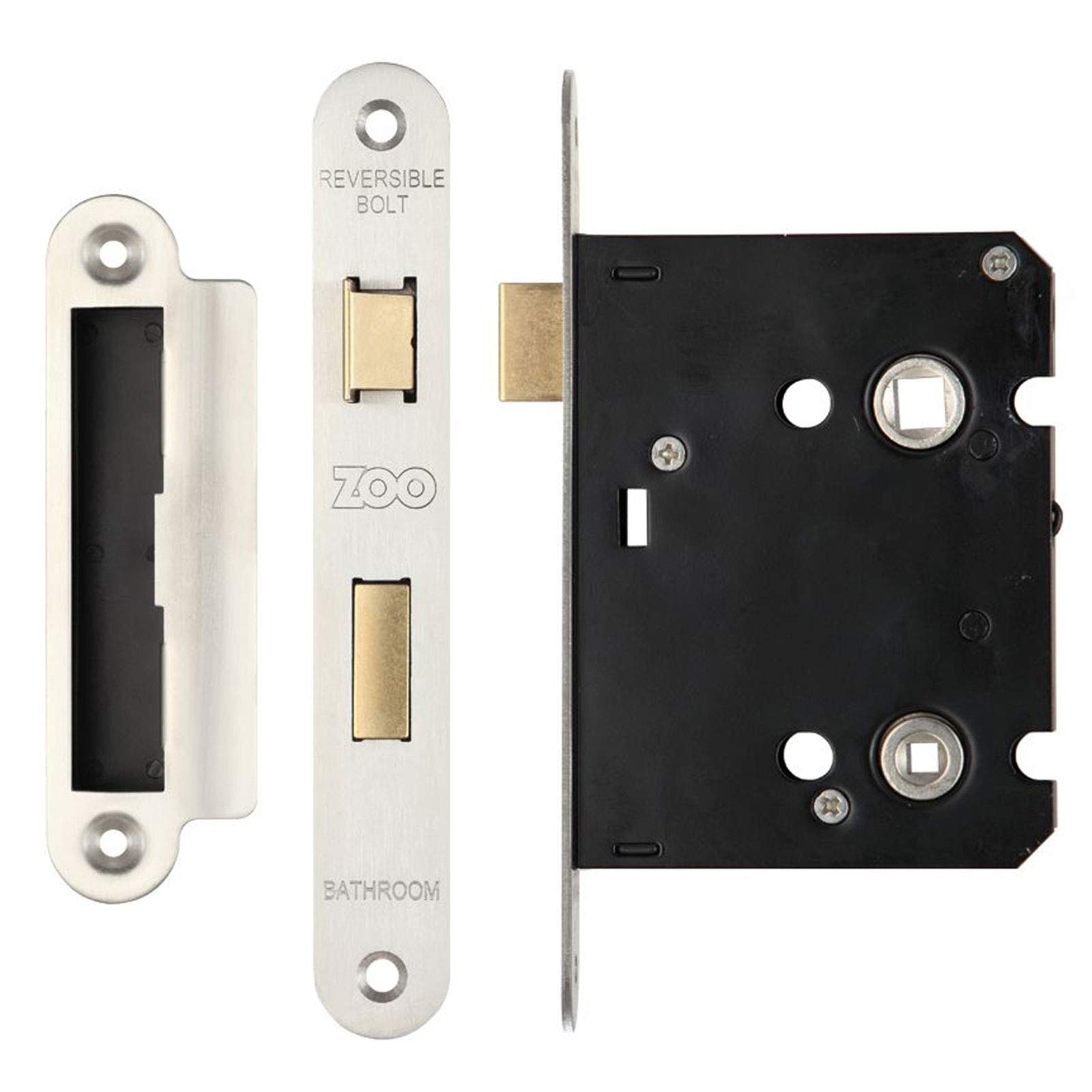 Zoo Hardware Silver Bathroom Lock - 3" - Radius Forends - Satin Stainless