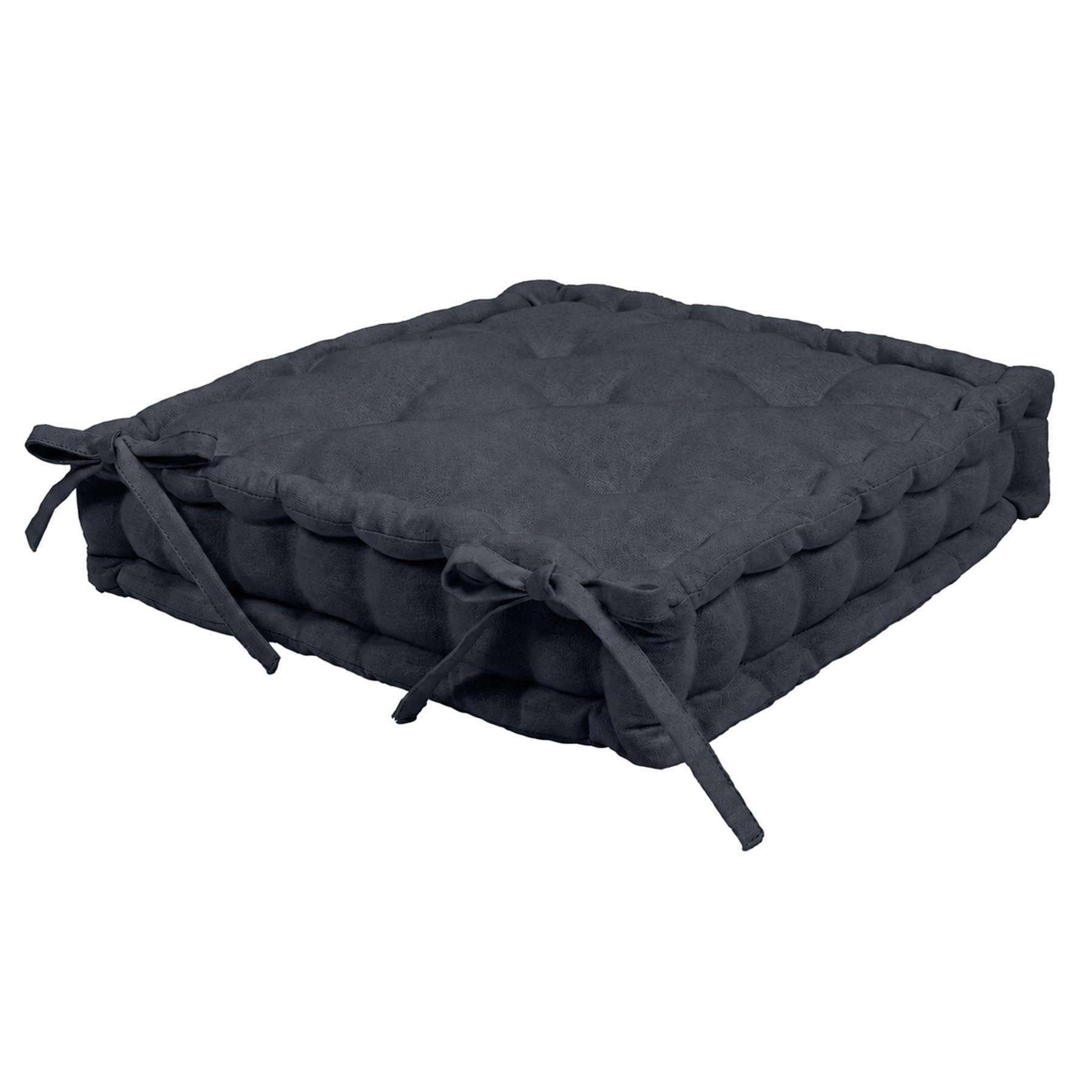 Harbour Housewares Square Seat Pad - 40 x 40cm Extra Thick Cushion with Ties, Indoor Outdoor Chair Seat Pad for Dining Chairs, Garden, Patio & Bistro Seating - Black