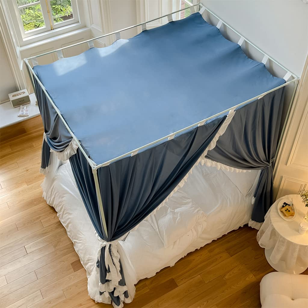 Romantische Prinzessin 4 Eckpfosten für Mädchen Frauen Bettvorhang Baldachin für Erwachsene Hochzeit Schlafzimmer Kinderzimmer Dekoration (Blau – Baldachin mit, King)