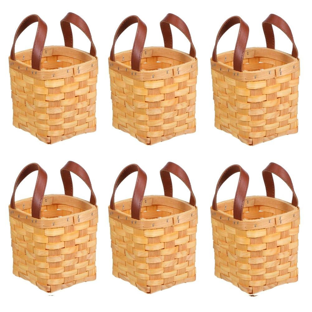 CTRLZS Woodchip Wicker Baskets with Handles for Gifts Small Square Basket Storage Organizing Pantry