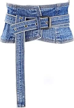 L　jean frill belt shengweiao Women's Denim Peplum Waist Cinch Belt Wide Corset