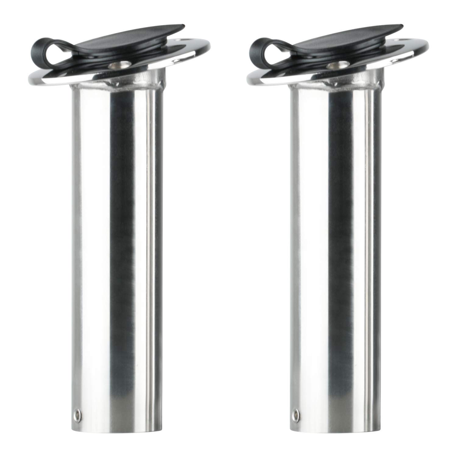 Amarine Made Lot de 2 supports de canne en acier inoxydable résistant aux UV 15 degrés avec capuchon et doublure en PVC noir