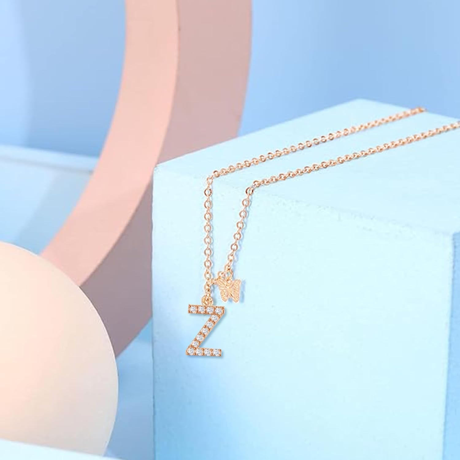 MJartoria Valentines Day Gifts-Dainty Initial Necklace Butterfly Pendant Necklace, 14K Gold Plated Brass Cubic Zirconia Letter Dainty Necklaces Jewelry Birthday Gifts for Women - Image 3