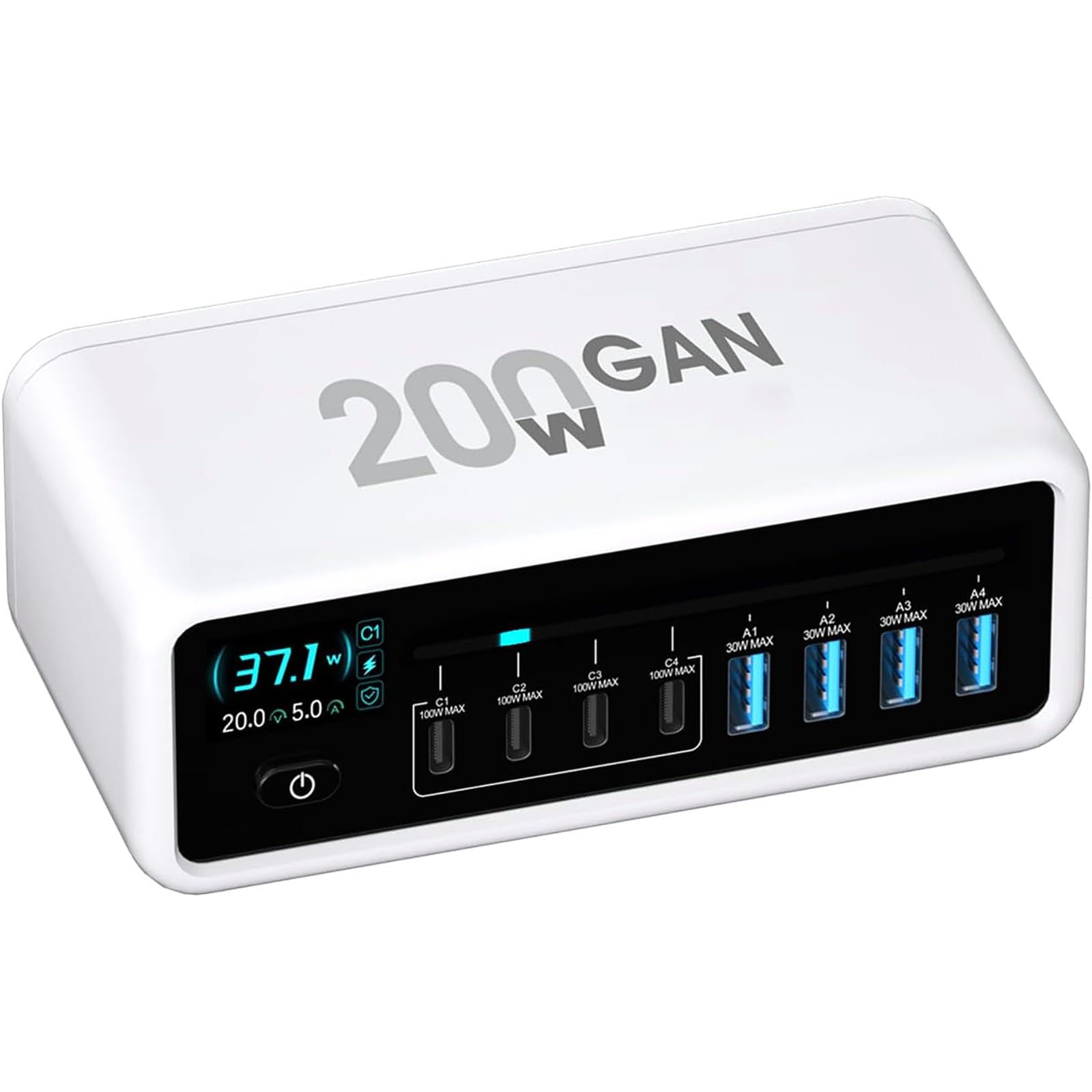 Blokada szybkiej ładowarki USB, stacja ładująca 8 w 1, z portami USB-C*4 + USB-A*4, ekran dotykowy HD, do komputerów elektronicznych, tabletów, telefonów