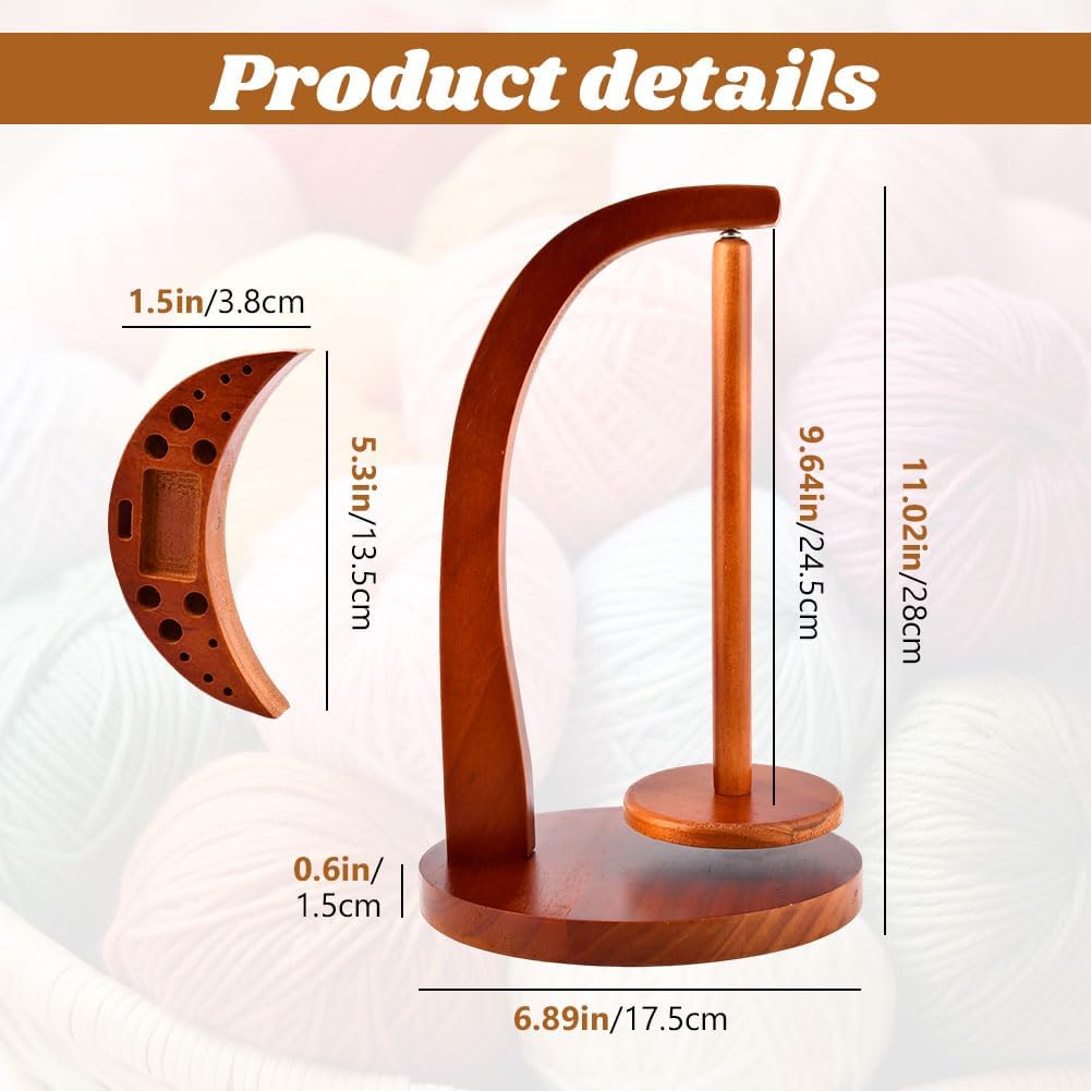 Magnetic Rotating Crochet Yarn Holder with Storage Box - 2-in-1 Wooden Yarn Spinner & Organizer for Knitting Accessories, Yarn-Ball Windder for Crocheting Projects