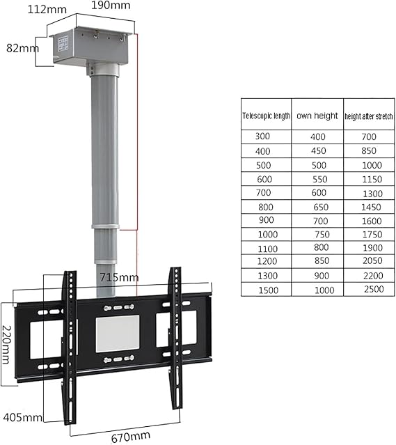 Electric Ceiling TV Mount, Ceiling TV Bracket, Adjustable Ceiling TV Mount Bracket - TV Wall Mount, Motorized Riser Mount With Remote Control, Motorized Ceiling Mount(60cm)