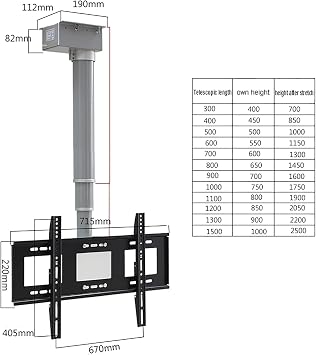 Electric Ceiling TV Mount, Ceiling TV Bracket, Adjustable Ceiling TV Mount Bracket - TV Wall Mount, Motorized Riser Mount With Remote Control, Motorized Ceiling Mount(60cm)