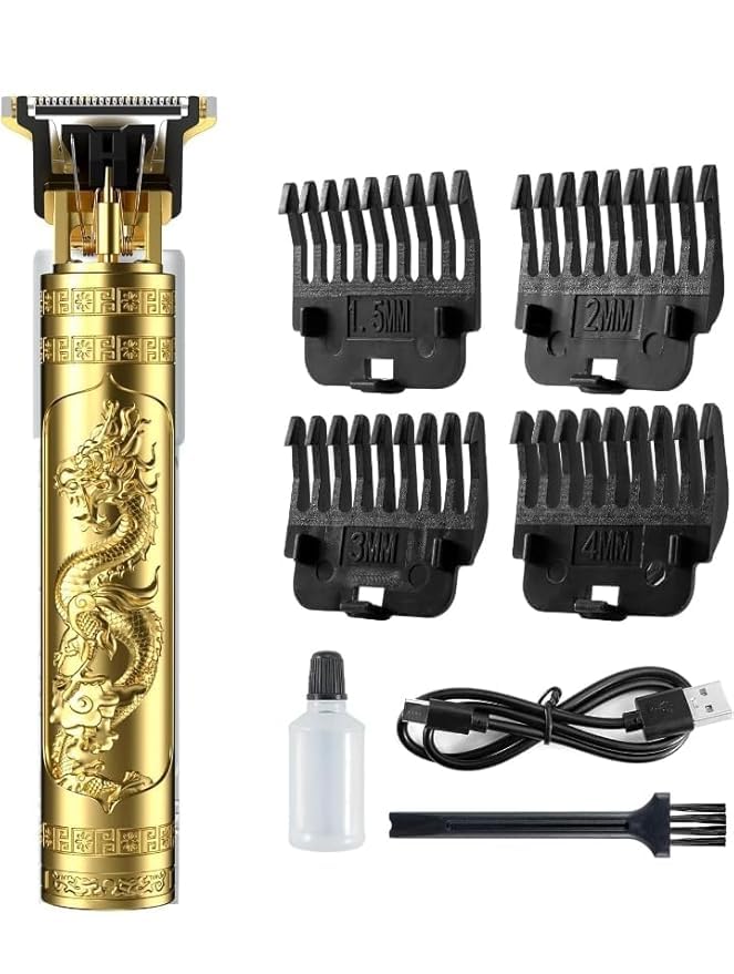 T9 Trimmer with Dragon Design, Gold, Professional Hair Clipper with 4 Guide Combs, USB Charging Cable, Oil Bottle and Cleaning Brush-image-29