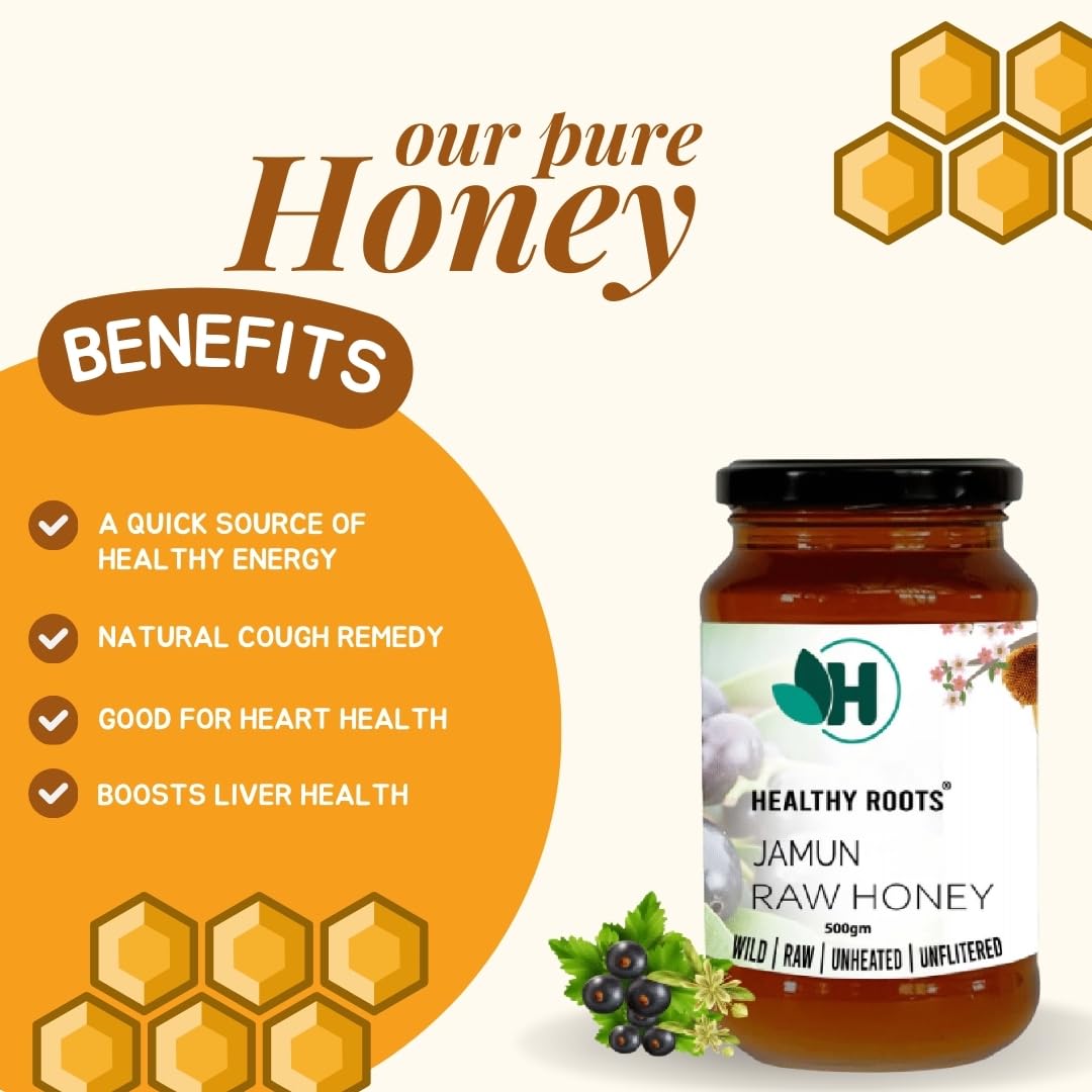 Healthy roots Jamun Honey 1Kg - Organic Honey Raw Unprocessed (Pure Honey 100% Natural No Added Sugar)(1Kg) 1