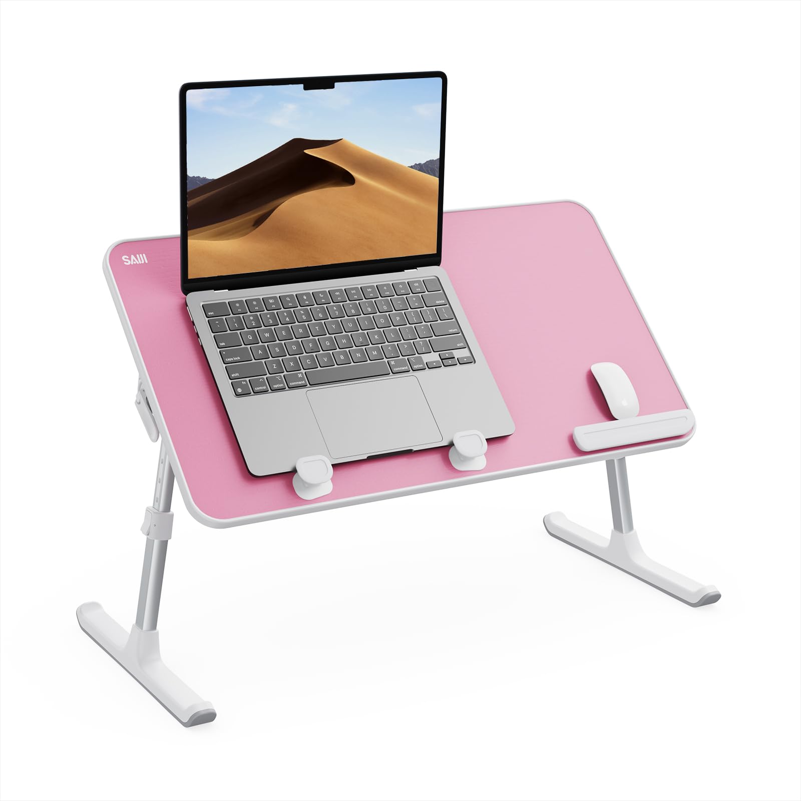 SAIJI Height & Angle Adjustable Laptop Stand for Bed, Lap Desk Bed Tray Table, Light Weight Foldable Portable Laptop Table for Couch Sofa Chair Floor Desk for Adults, Kids (52 * 30cm Pink)