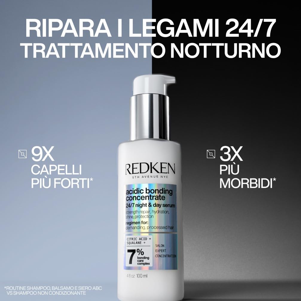 Redken, Siero Notte per Capelli Danneggiati, Capelli Rinforzati e Protetti a Lungo, Azione 24/7, Con Acido Citrico e Acido Poliglutammico e Squalane, Acidic Bonding Concentrate, 100 ml