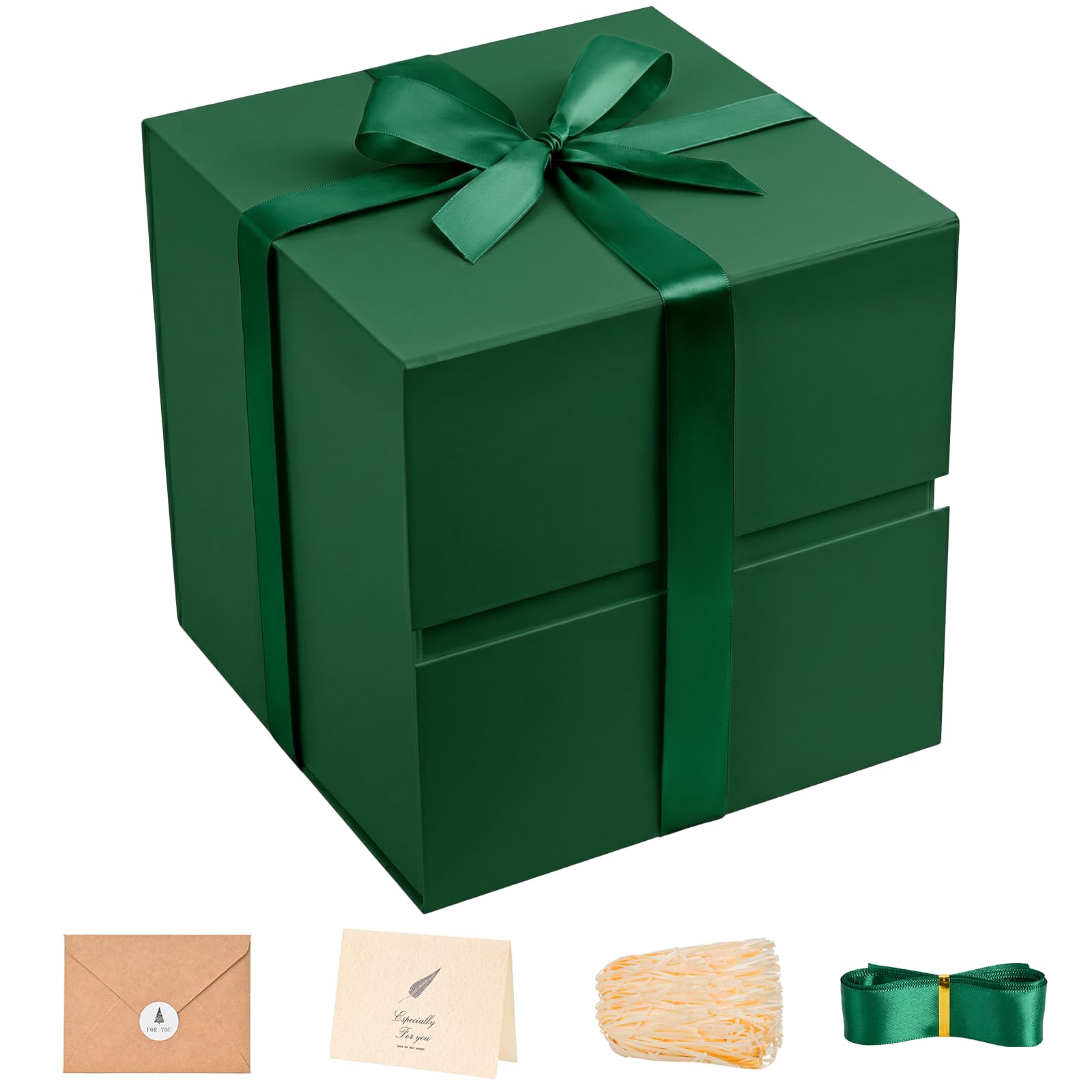 Dark Green Gift Box for Christmas with Magnetic Lid, 10.2"x10.2"x10.2"