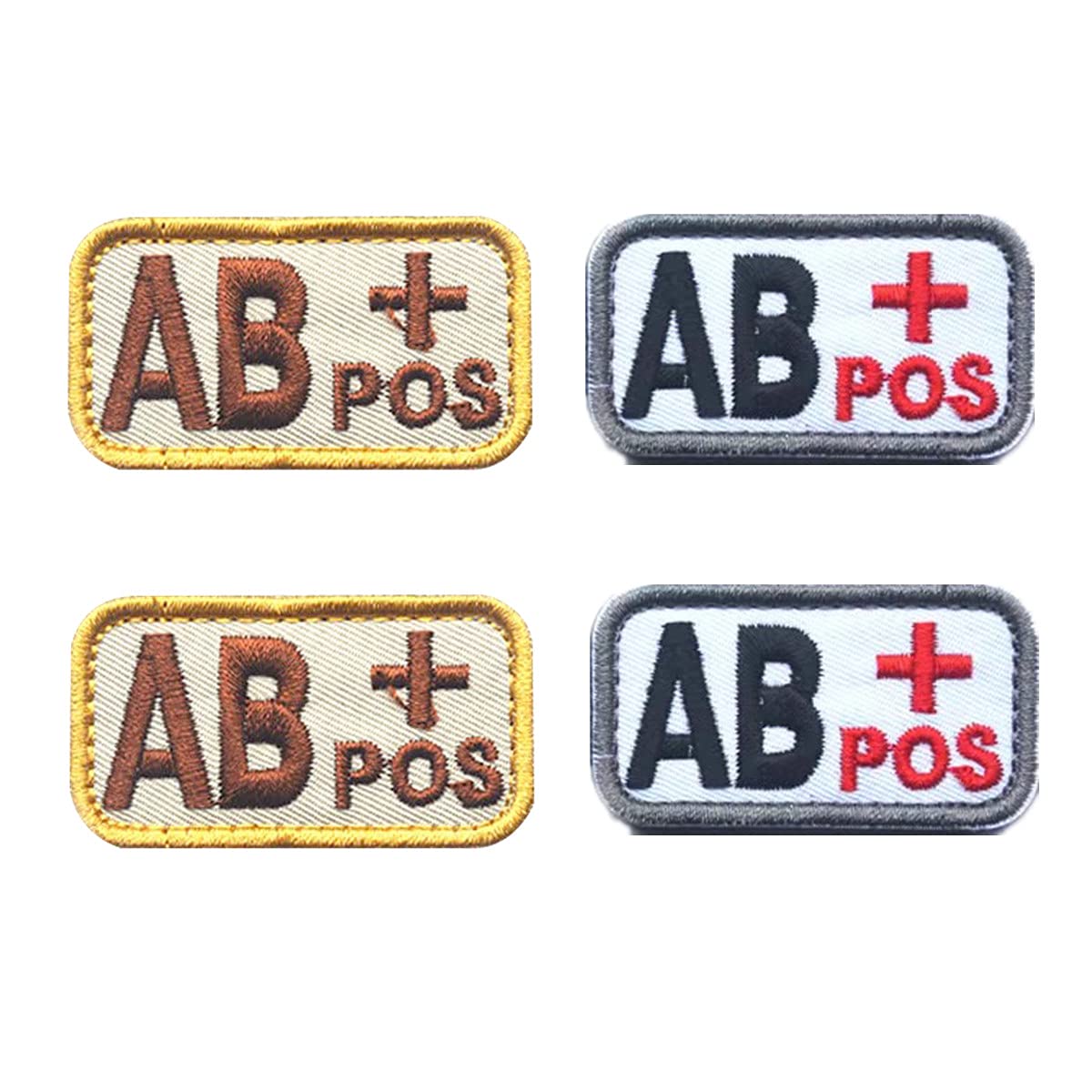 Tactical Blood Type Patches AB+ Positive POS Hook and Loop Patch 4pcs Various Styles in Embroidered 2"x1" Morale Military Navy Army Badge for Outdoors Velcro Patches 2"x1"