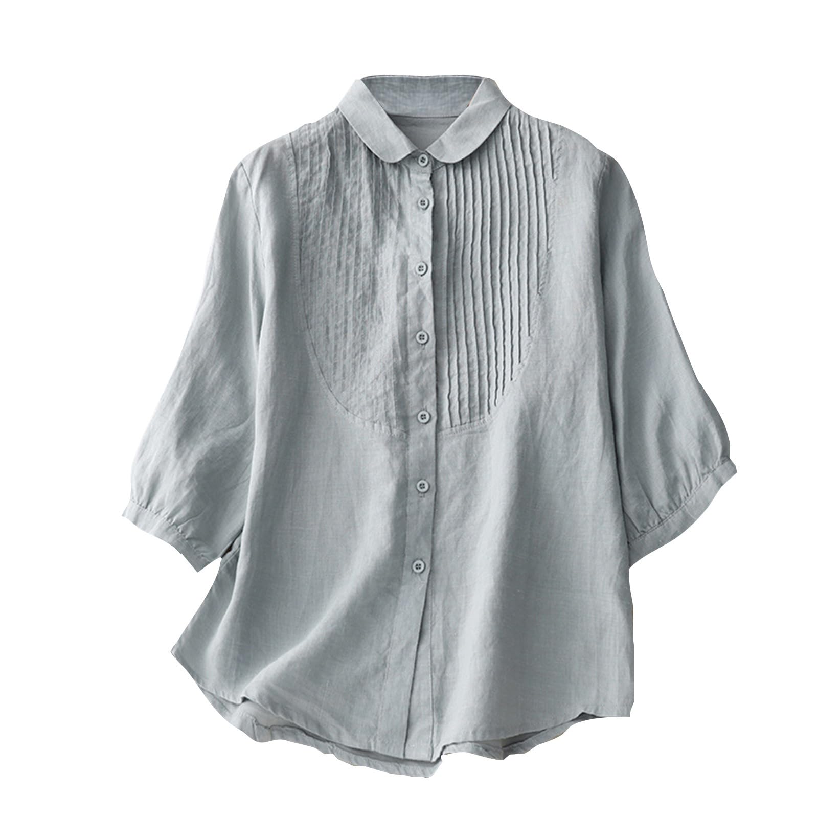 Linen Shirts for Women Half 3/4 Sleeve Tunic Tops Button