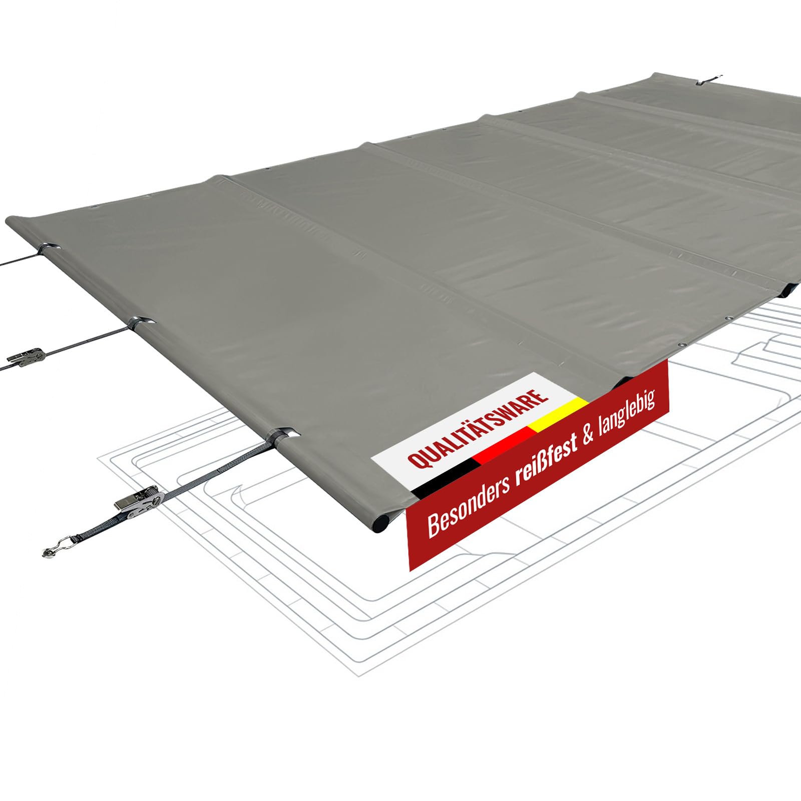 ANKO PLANEN Cubierta Enrollable de Piscina para máxima Seguridad - Lona de camión de PVC 680 g/m² - Cubierta para Todo el año para Verano e Invierno - sin Barras (3,5m x 7,5m, Gris RAL7037)