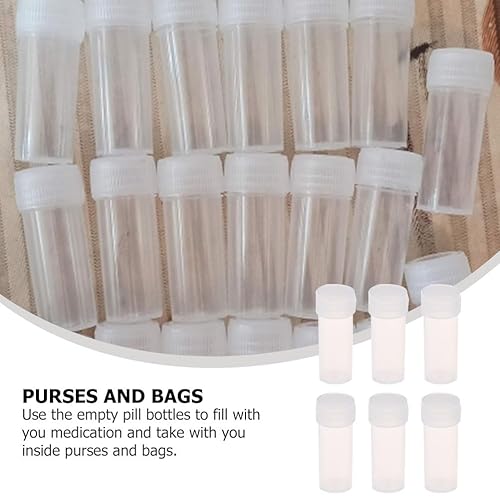 Miniatura 5 de Balacoo 50 botellas de plástico con tapa de rosca, cajas limpiadoras rellenables vacías para tabletas, botellas de té con tapas, recipientes para