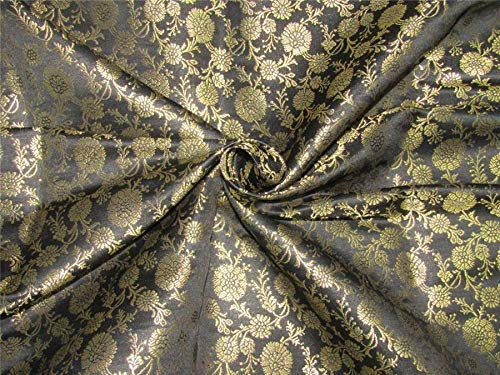 Brocart en tissu noir x doré métallisé au mètre de 111,9 cm de large pour mercerie couture