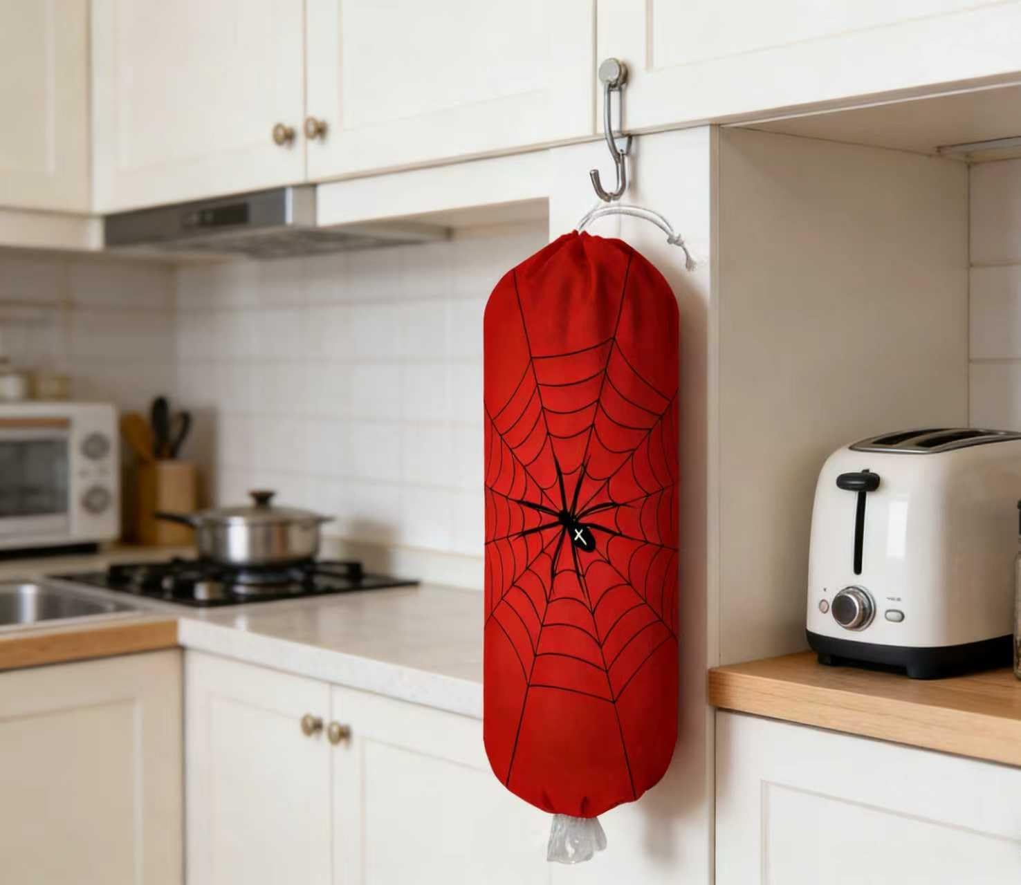 Plastic Bag Holder Wall Mount Grocery Bag Holder for Plastic Bag Plastic Bags Organizer for Kitchen,Cute Cat Home Kitchen Decor Gifts for Women(Spider Web)