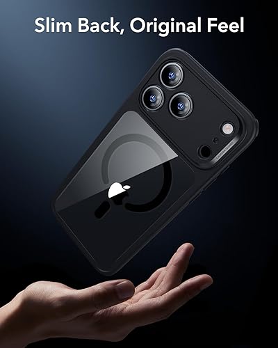 Vista 594 de ESR Funda para iPhone 15 Pro Max, compatible con MagSafe, de grado militar, negro transparente