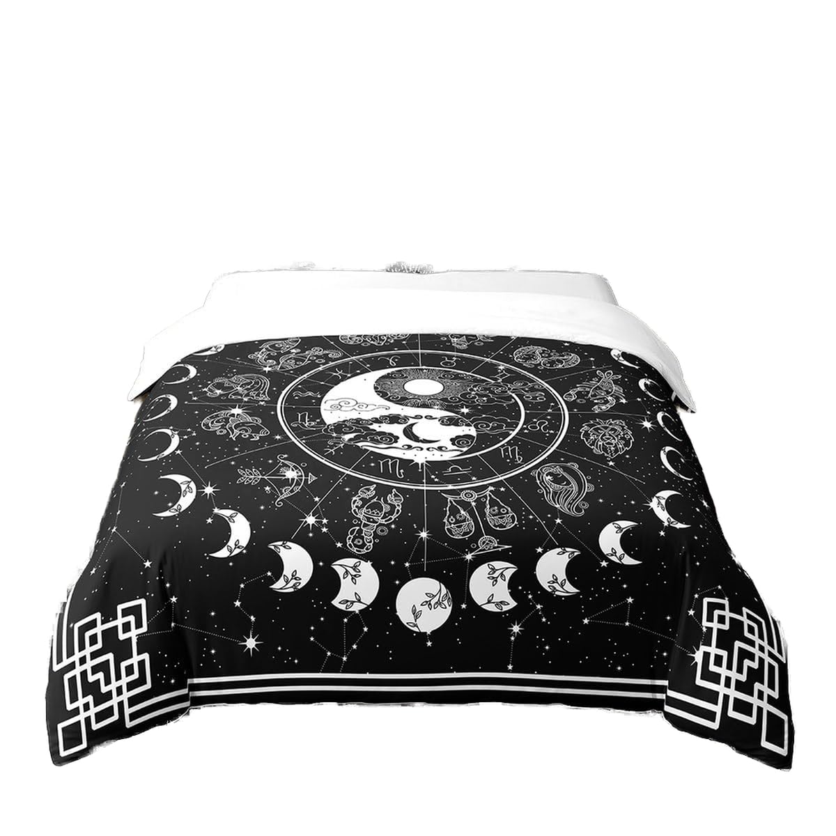 Homewish Sun and Moon 100 Percent Cotton Duvet Cover,Twelve Constellations Zodiac Bedding Set King,Moon Phase Comforter Cover,Yin and Yang Starry Night Astrology Stars Bed Sets with 2 Pillowcases