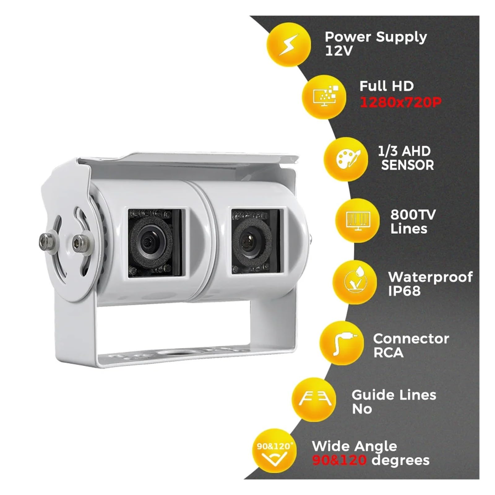 7-calowy Monitor Samochodowy Z Ekranem IPS AHD 720P, Biały, Podwójny Obiektyw, Zestaw Kamery Cofania Dwoma Obiektywami WyraźNy Obraz(Dual Camera Kit -10M)