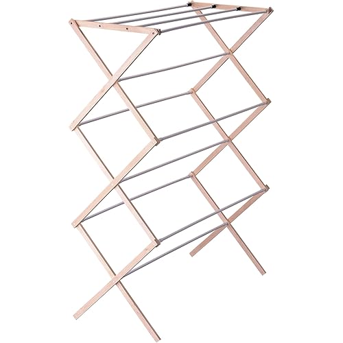 Household Essentials 5001 Collapsible Folding Wooden Clothes Drying Rack For Laundry | Pre Assembled
