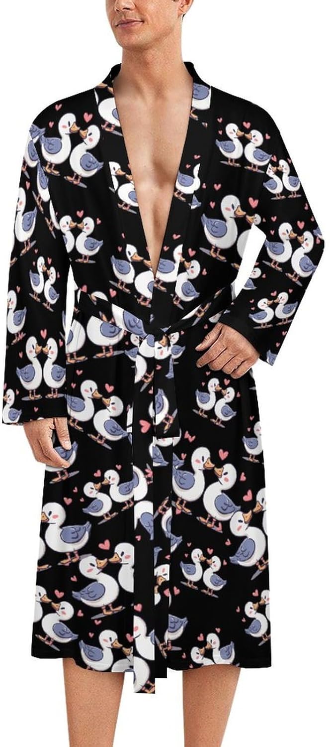 Cute Duck Lover Mens Robe Long Bathrobe for Women Bath Robes Lightweight Soft Printed Sleepwear