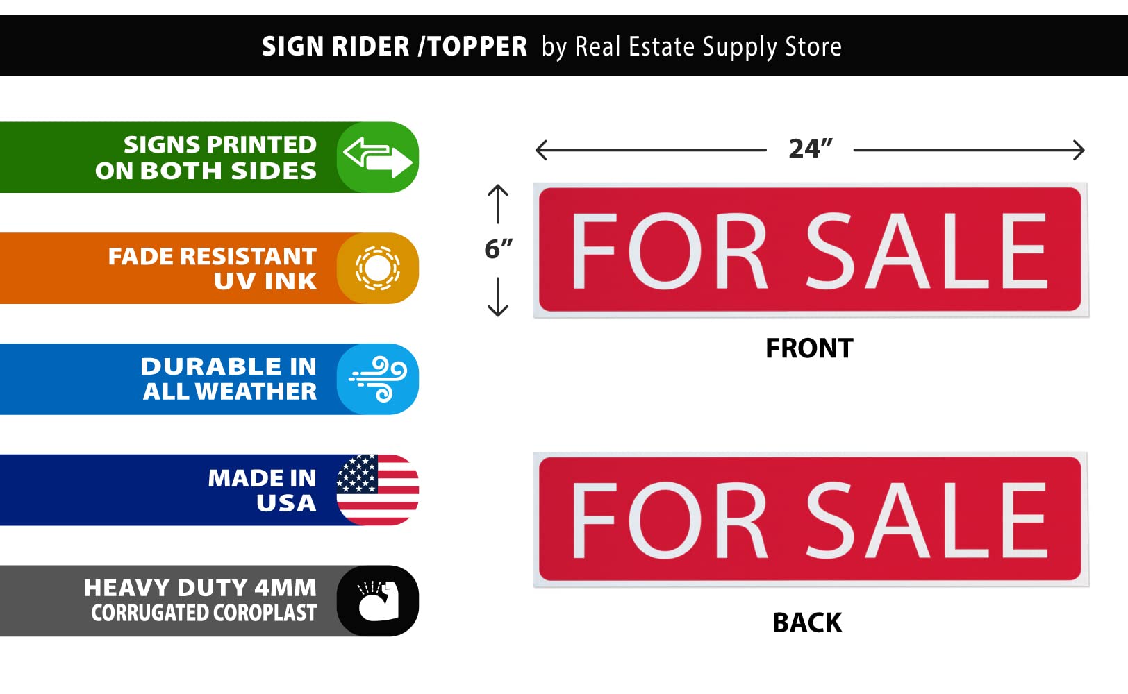 Real Estate Riders, FOR SALE, 6pk, Red w/ Yellow, Corru Plastic