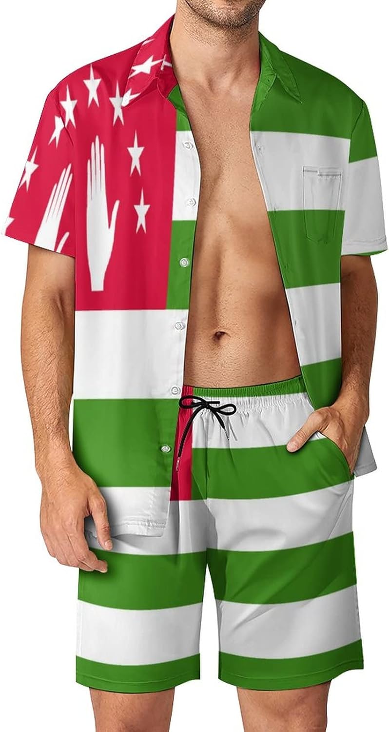 TAIZIYEAH Mens Shirts And Shorts Set 2 Pieces Abkhazia Flag Casual Short Sleeve Shirt Suits for Men M