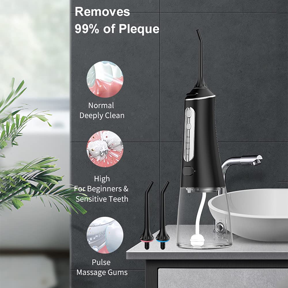 Idropulsore senza fili Irrigatore dentale con modalità fai da te Serbatoio da 300 ml IPX7 Impermeabile Portatile USB Ricaricabile Cleaner per Viaggi Casa Ufficio 6pcs Jet Tips