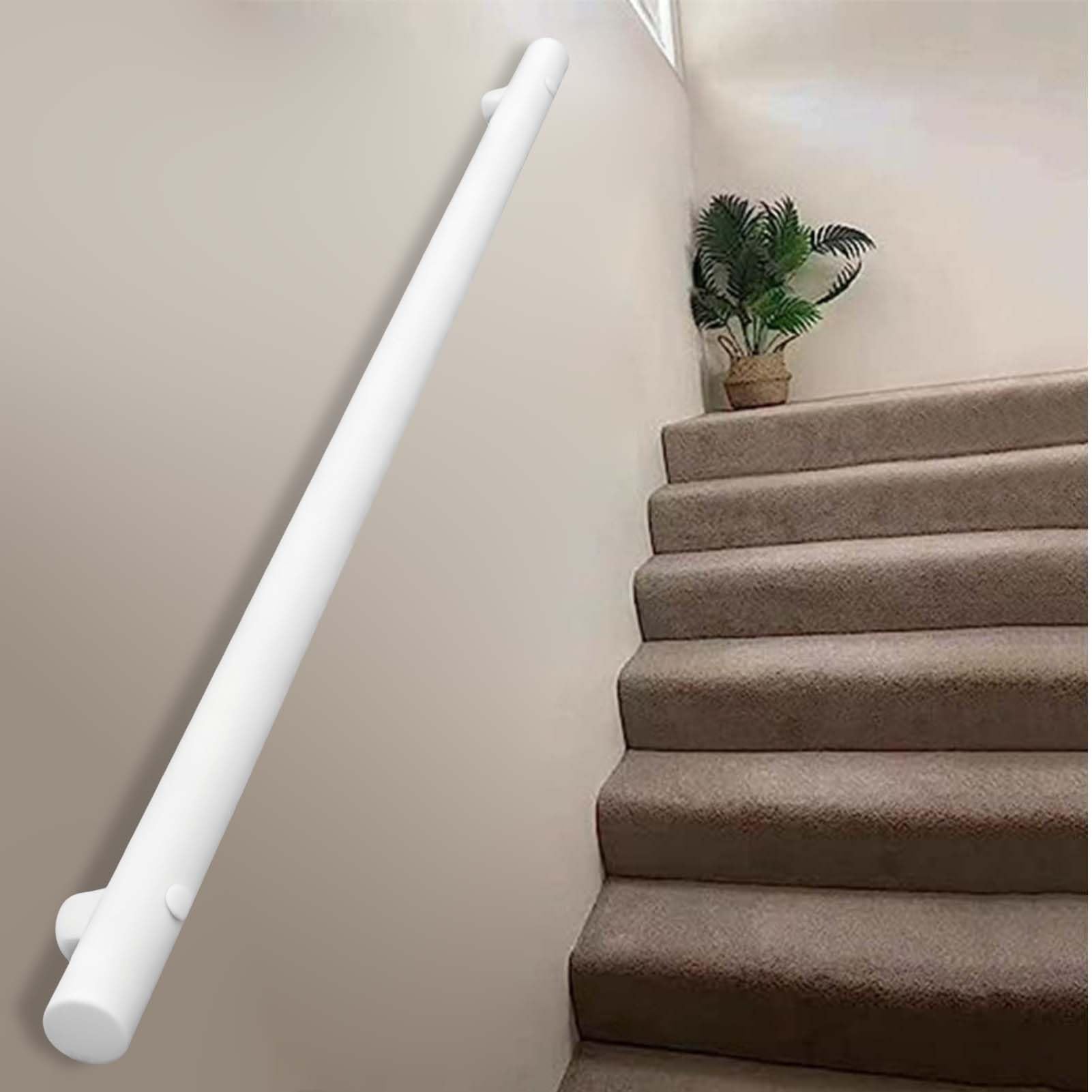 Fkxsxaz White Stairs Banister Handrail Industrial Round Pipe Stair Railings Support Rod, Wall Mount Hand Railing With Bracket Lofts Decking Grab Bar Kit(1Ft/30Cm)