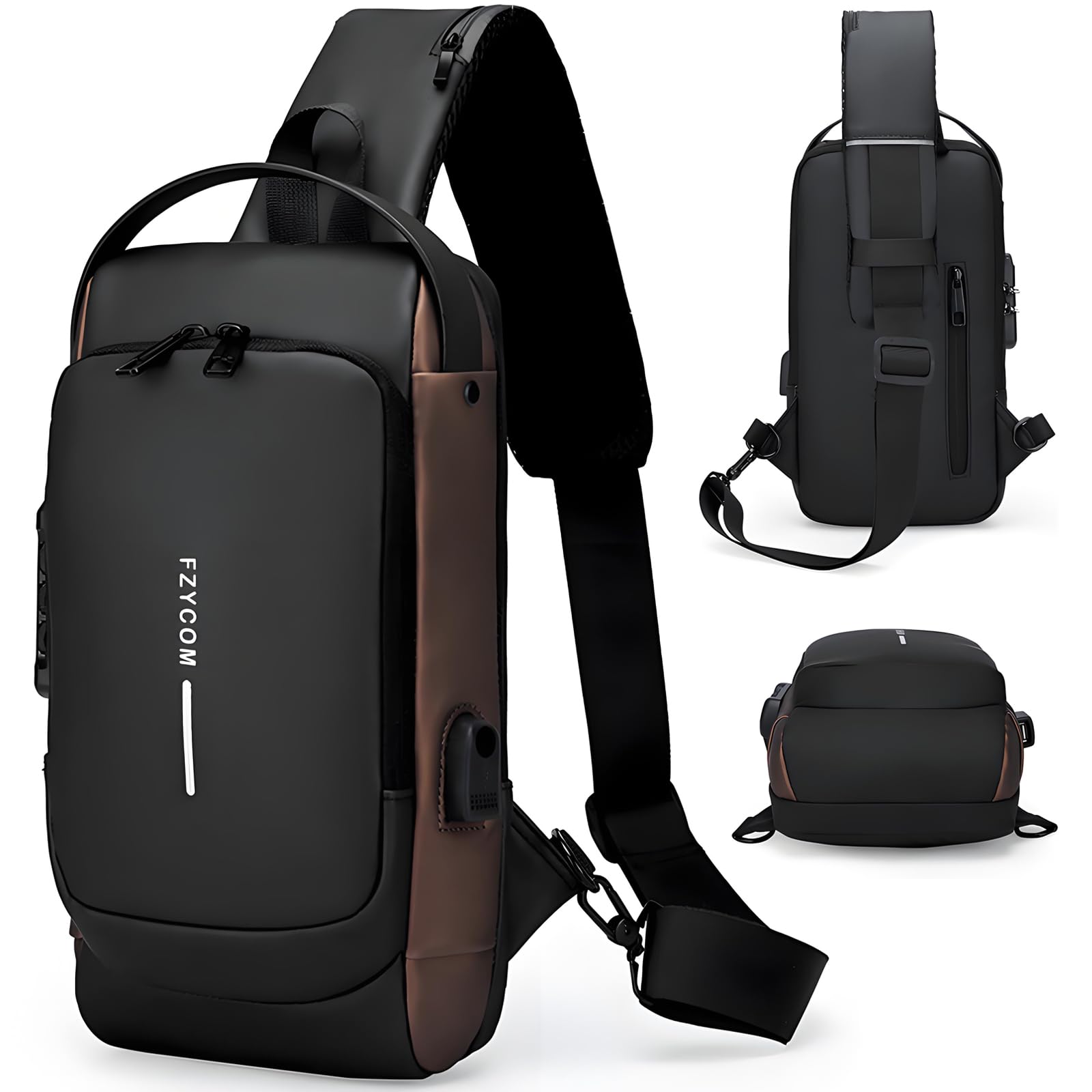 Sling Bag wodoszczelna męska torba na klatkę piersiową, czarna, torba na ramię, torba na telefon komórkowy, tablet, powerbank, klucze, okulary, karty kredytowe