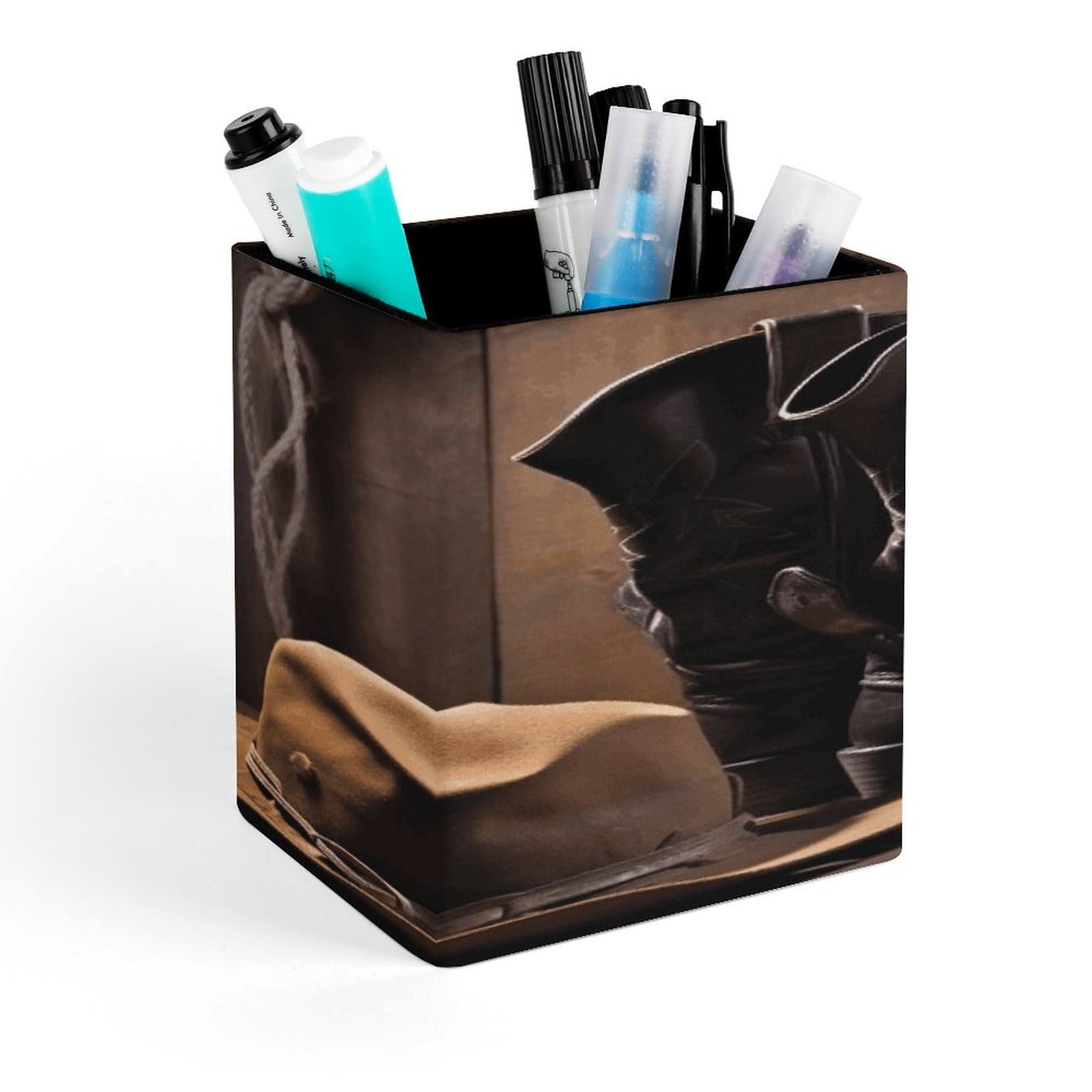 FekiLoot Cowboy Custom Desk Pencil Holder Office Accessories Square Pen Container Box Desk Organizer Brush Holder