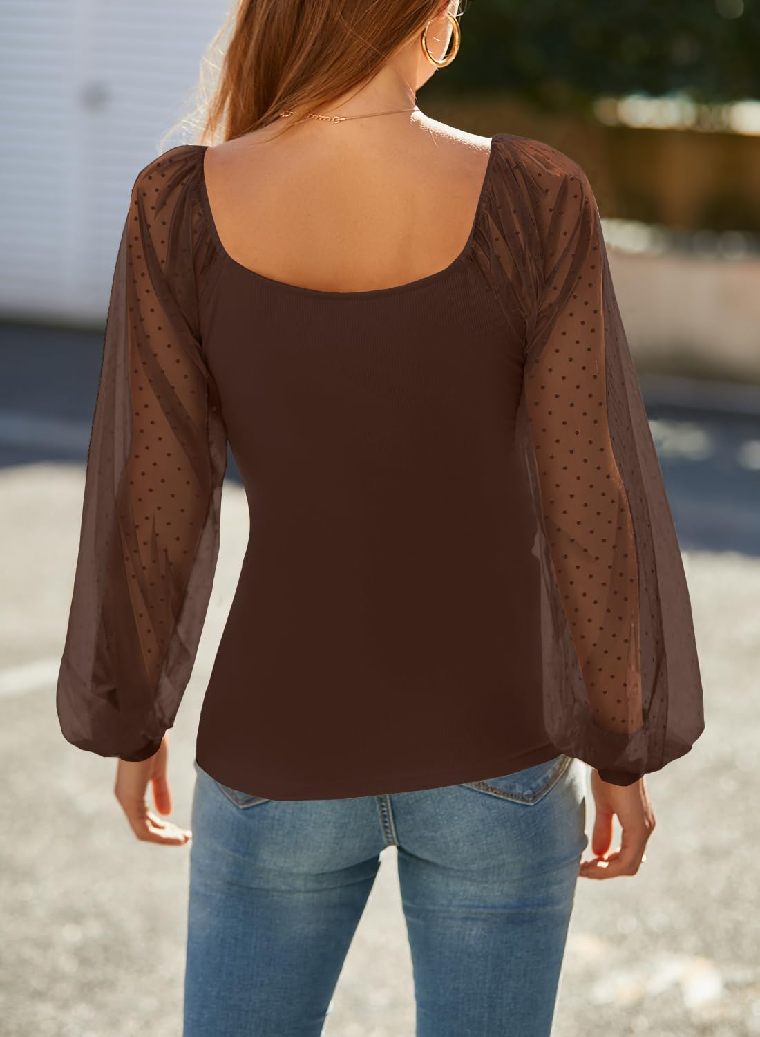 DOROSE Womens Mesh Long Sleeve Shirts Casual Blouses Tops